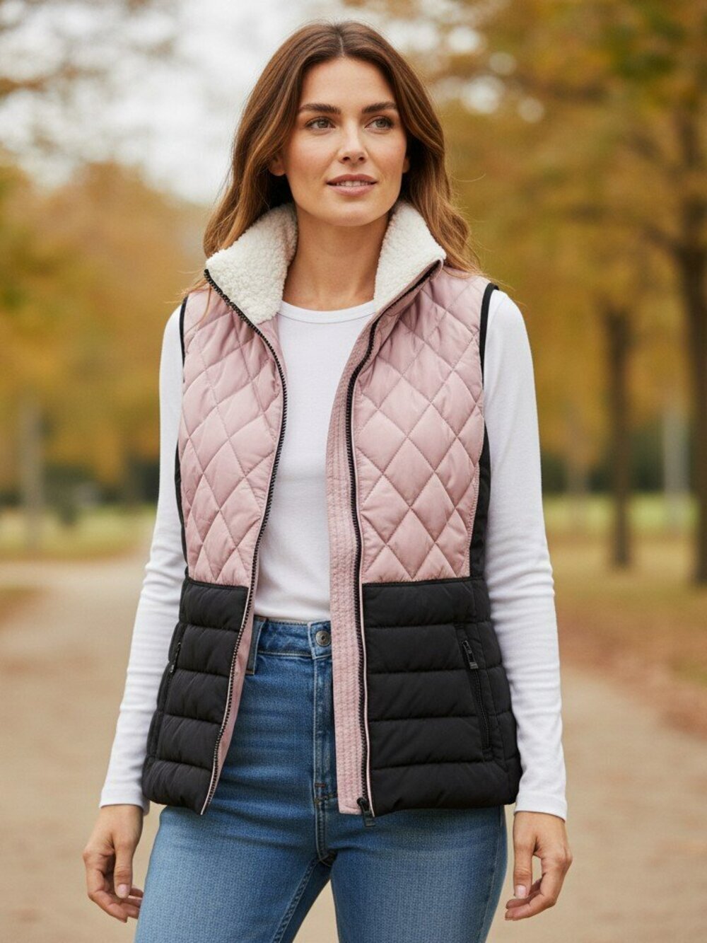 Calvin Klein Performance Womens Medium Pink Black Full Zip Sherpa Collar Vest M